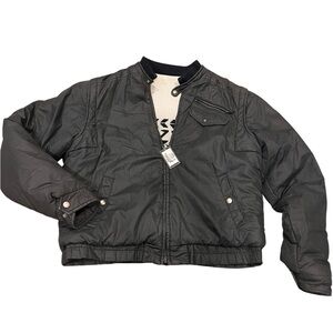 Men's Black Bomber Jacket with Ribbed Collar